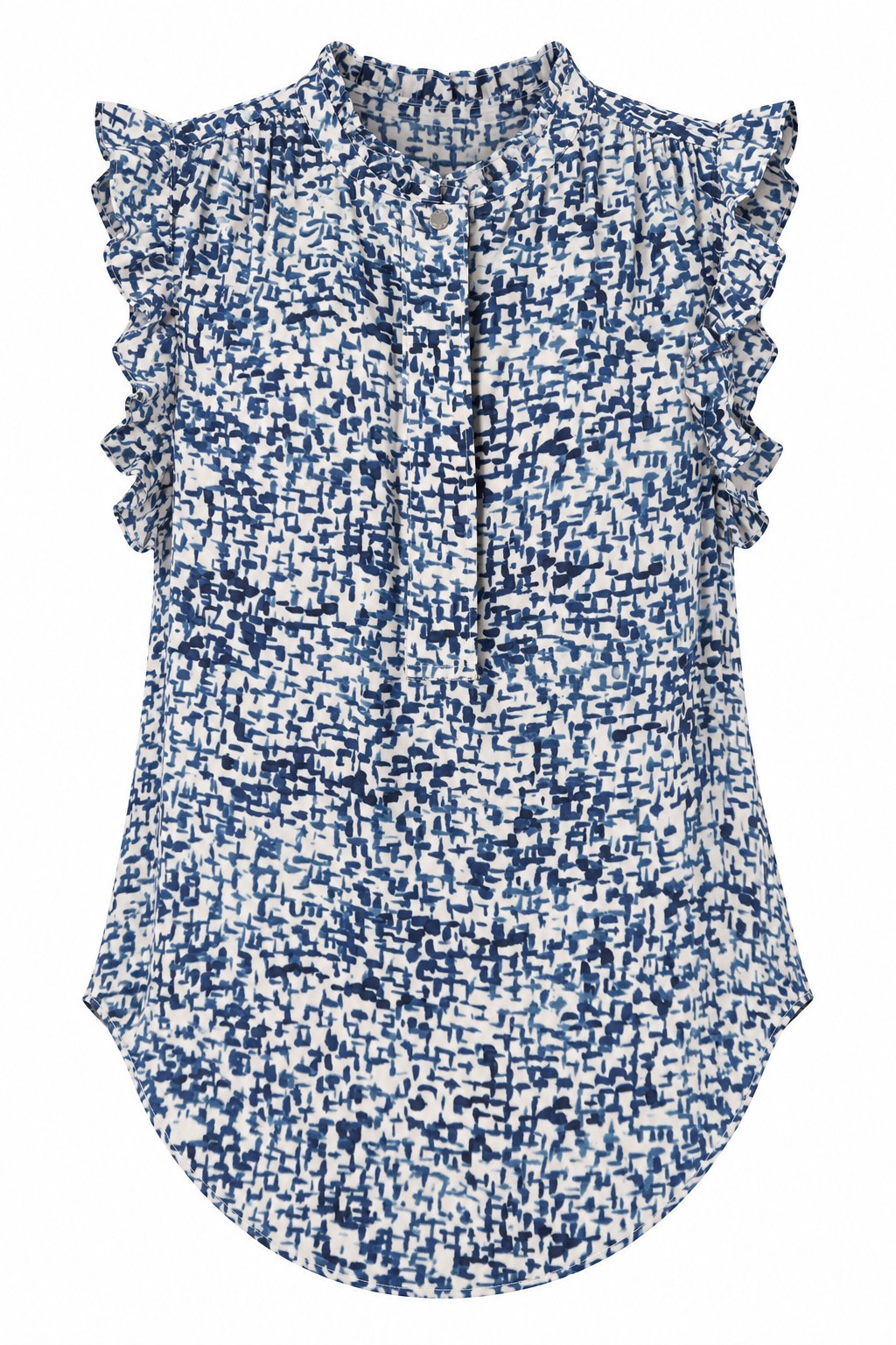 Blusa estampada azul con volantes — Azul estampado