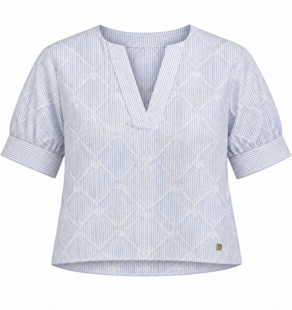 Blusa azul de rayas con puños doblados — Azul claro