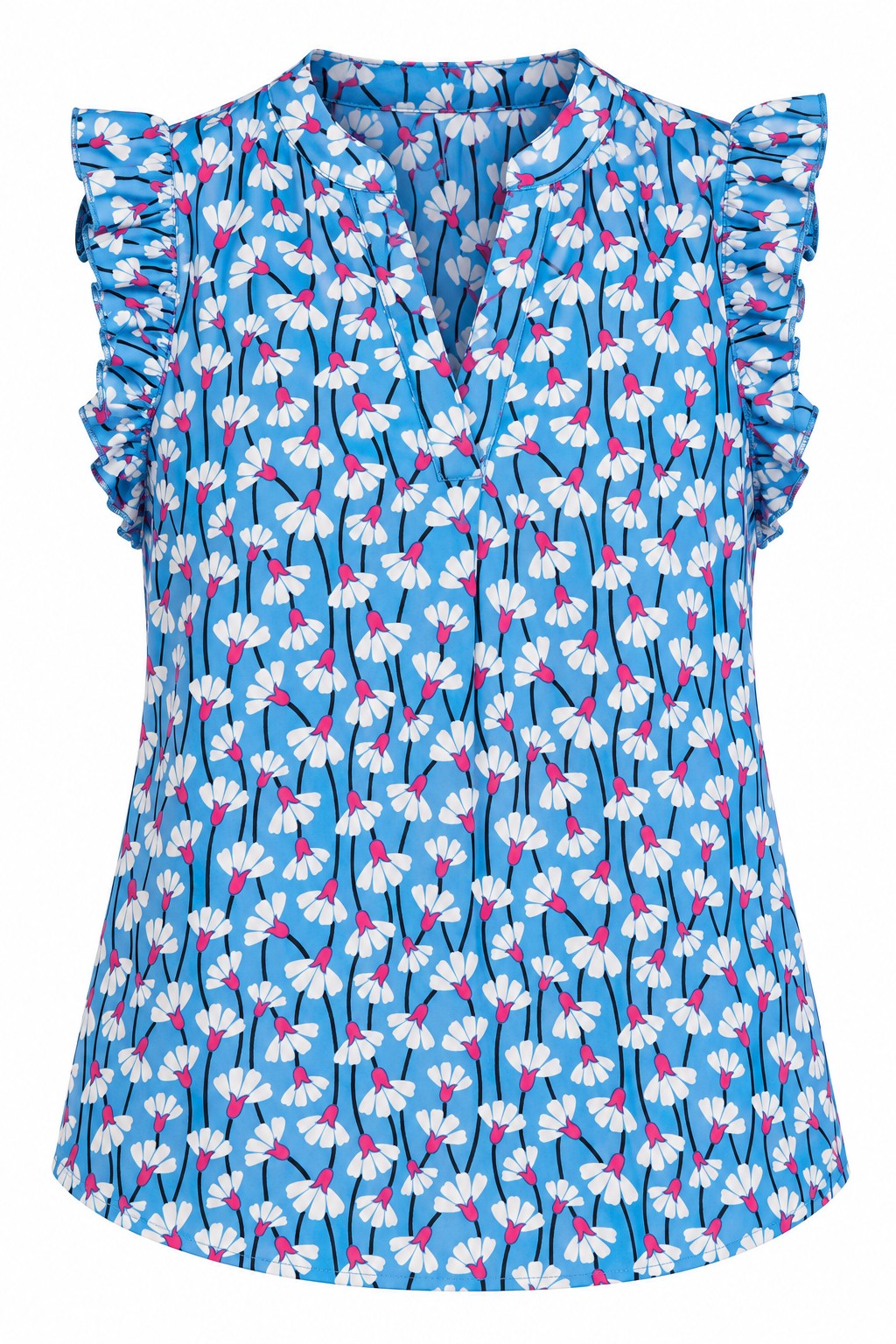 Blusa floral celeste con volantes — Celeste floral