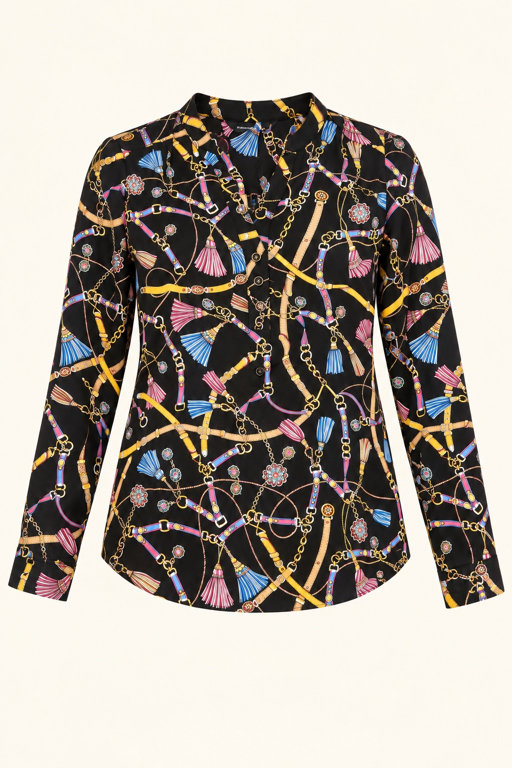 Blusa estampada de cadenas y borlas