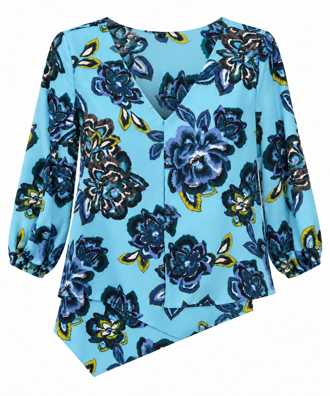 Blusa floral azul asimétrica