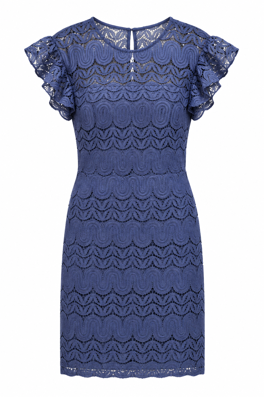 Vestido azul de encaje con mangas cortas de volante — Azul lavanda