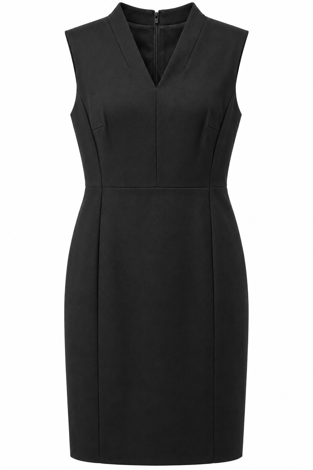 Vestido negro sin mangas de escote en V con cuello elevado — Negro