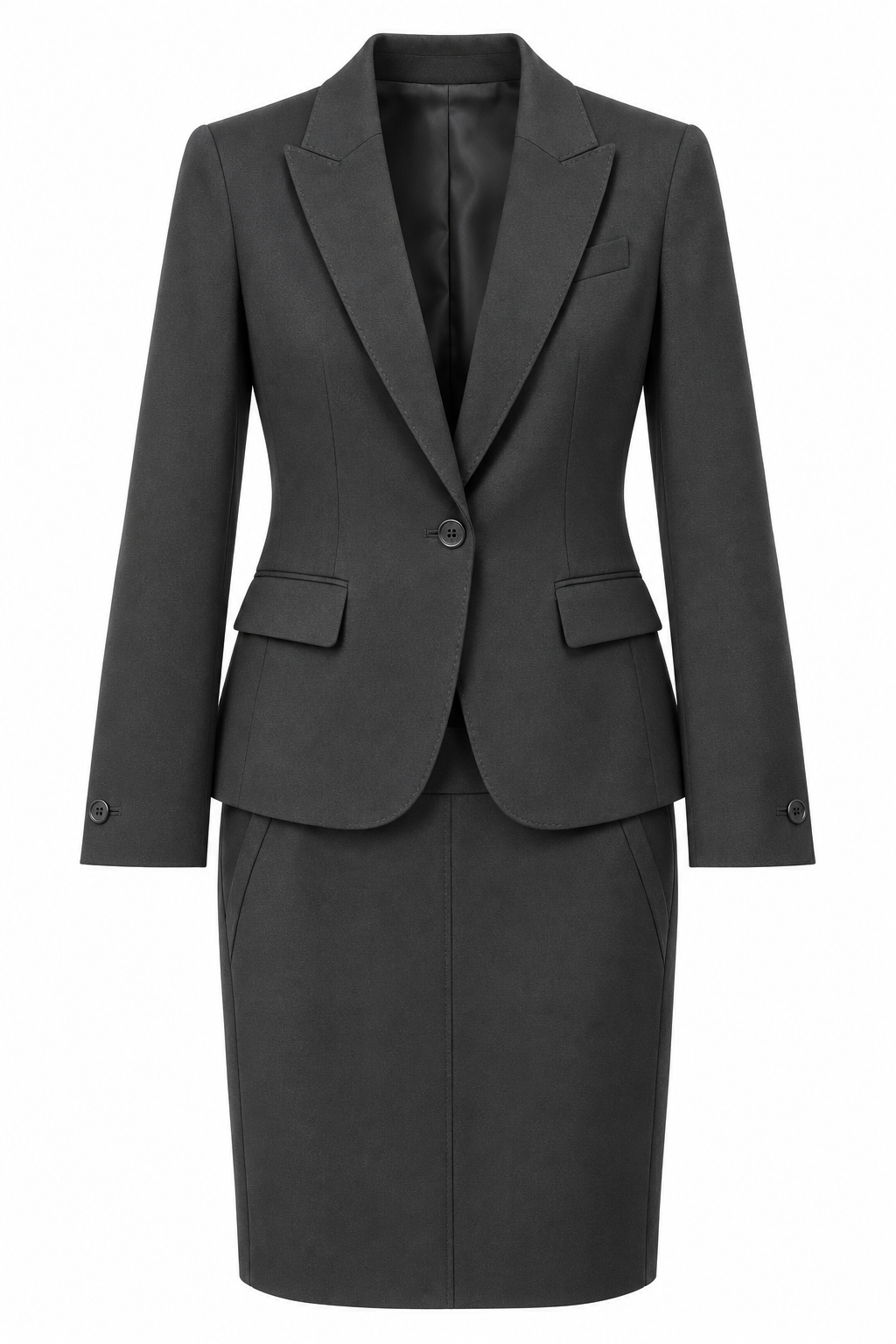 Conjunto gris carbón de chaqueta con un botón y falda — Gris