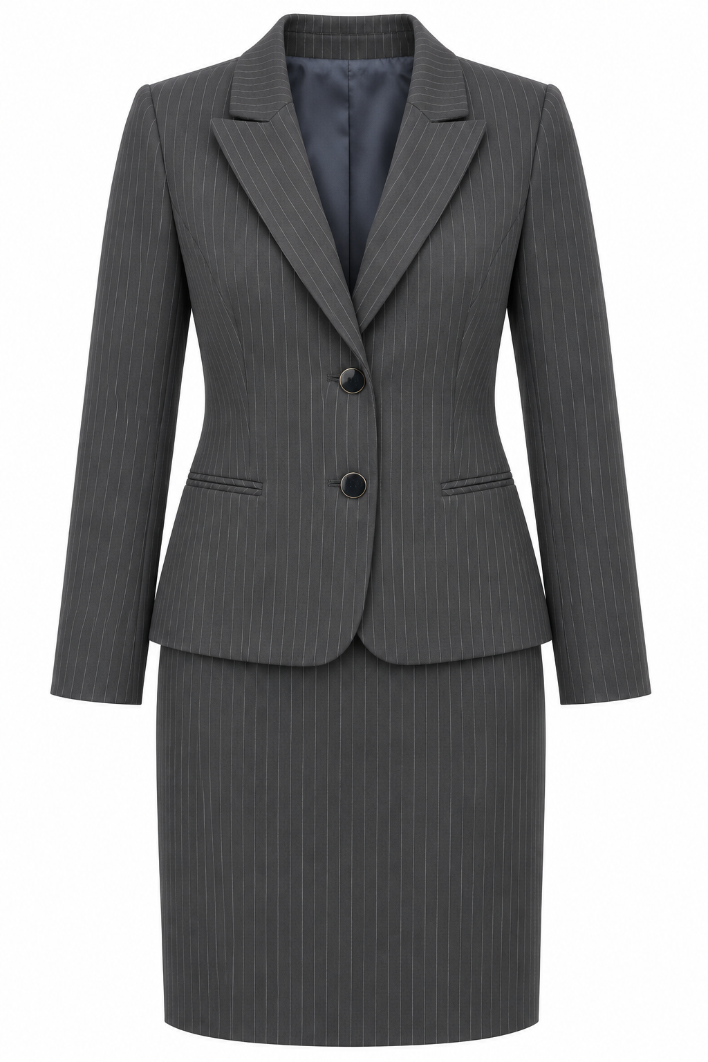 Conjunto gris a rayas de chaqueta con dos botones — Gris